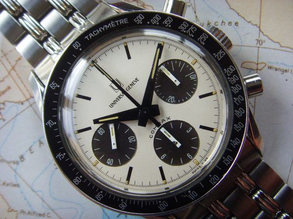 1968 NEW OLD STOCK "NINA RINDT" UNIVERSAL GENEVE COMPAX CHRONO Main 1|Full 1|Crown|Side case|Back case|Full back|Buckle|Main 2