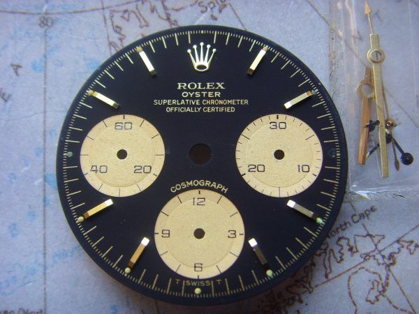 1970s VERY RARE ROLEX DAYTONA 6263 6265 GOLD DAYTONA DIAL & HANDS SET SSL29968
